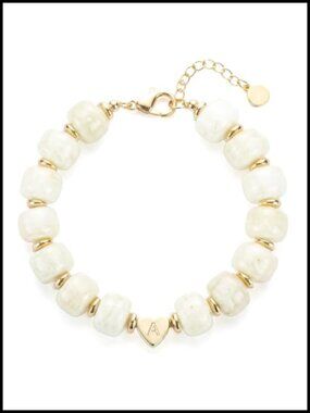 14K Gold Plated White Bead Initial Cross Bracelet for Women